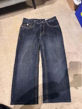 True Religion Joey Super T Distressed Blue Denim Crop Jeans